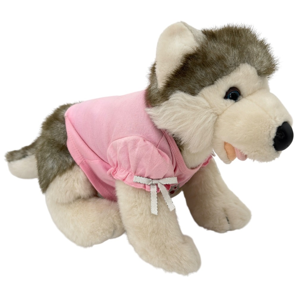 Build-A-Bear Siberian Husky Wolf‎ Plush Pink Princess Shirt 16" BABW